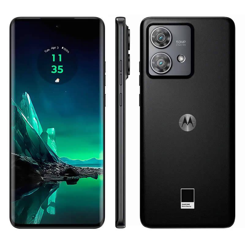 celular Motorola Edge 40 Neo mostra a frente, a lateral e a traseira