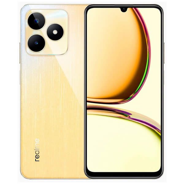 celular Realme C53 com tela sobre parte da traseira