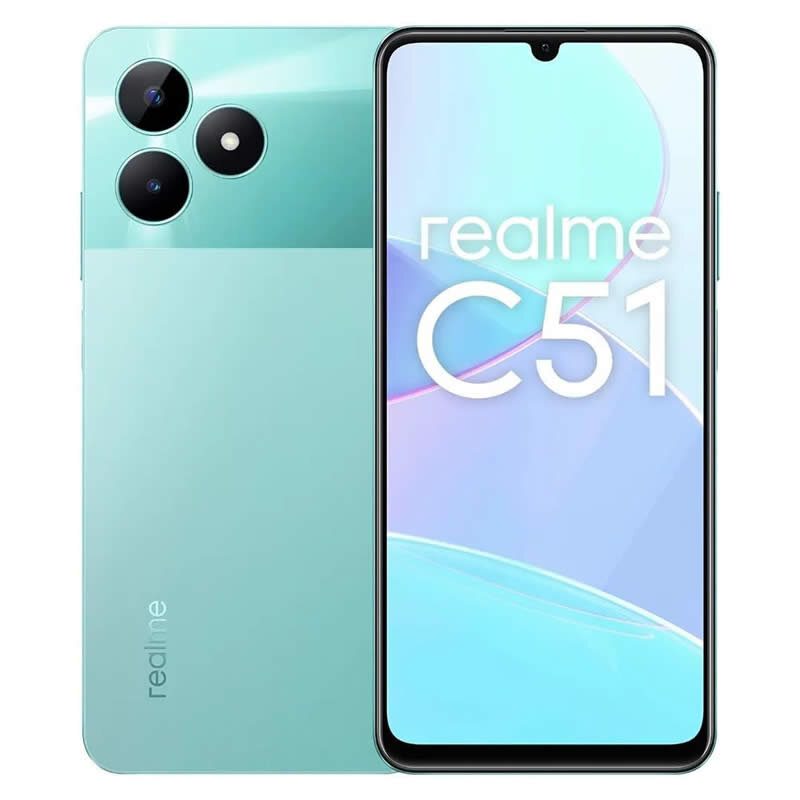 celular Realme C51 com a tela sobre parte da traseira