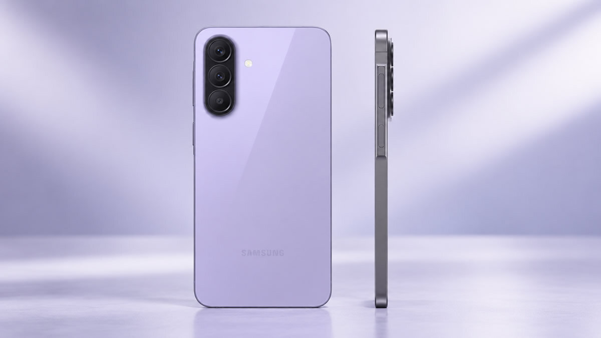 Samsung Galaxy A57 5G visto de perfil e pela traseira