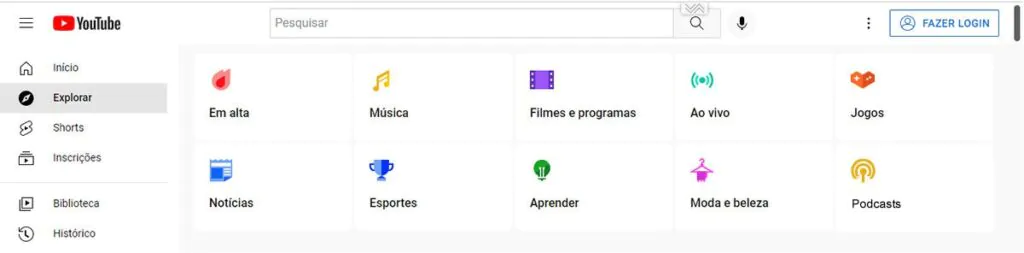 Nova página podcasts no Youtube