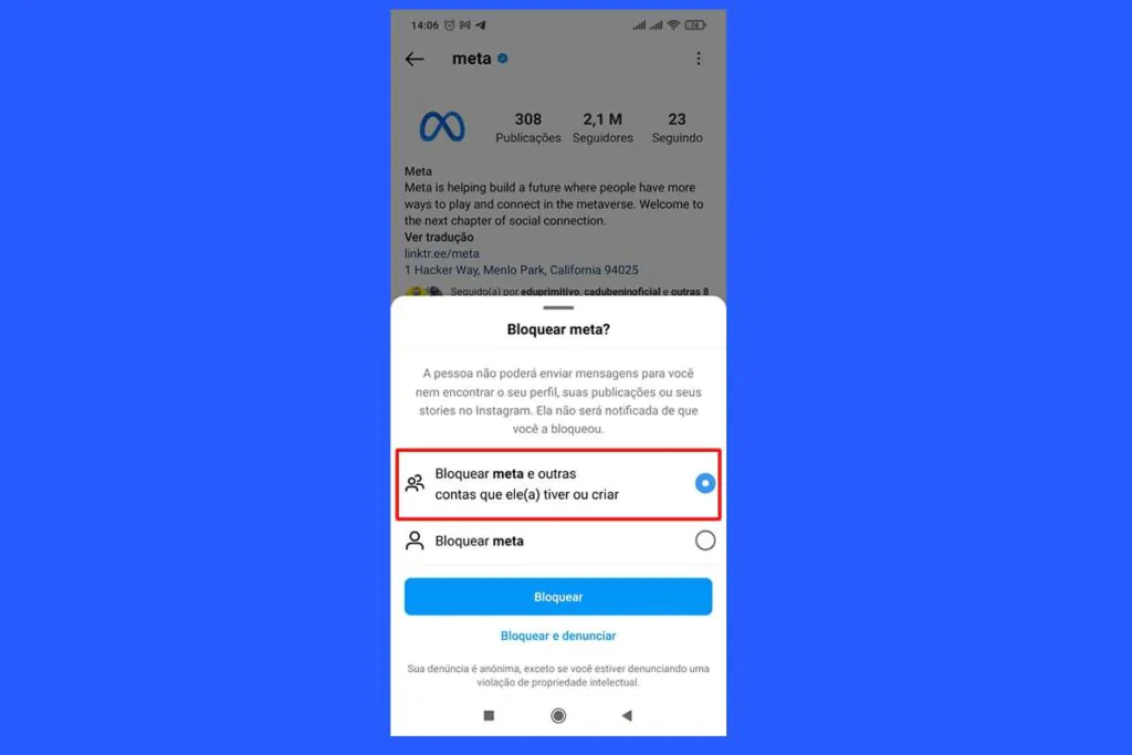 bloquear todas contas de uma pessoa Instagram