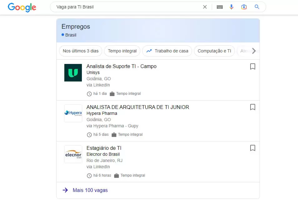 busca de emprego pelo Google