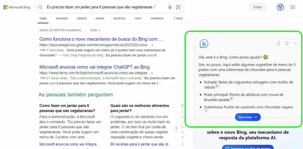 experimento do Bing + ChatGPT