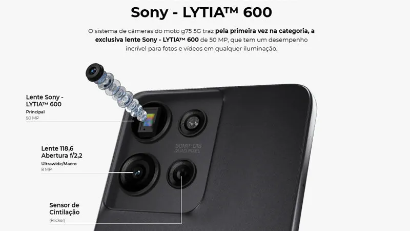 Motorola Moto G75 é cameras boas